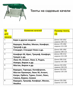 Тент для садовых качелей зеленый длина 210-225/ ширина 135-150